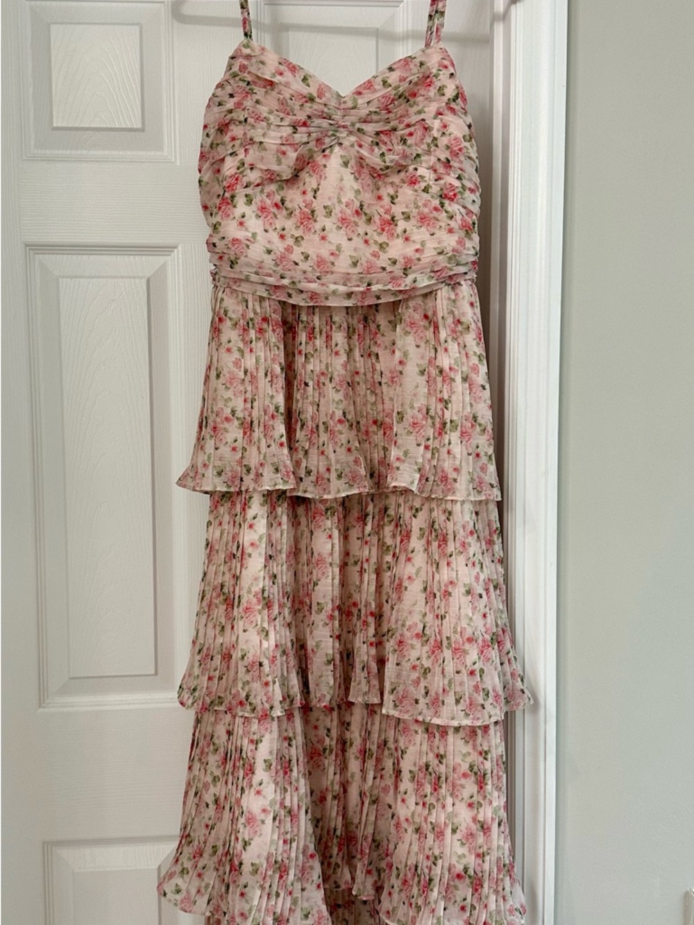Anthropologie Pink Floral Pleated Dress